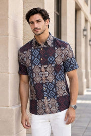 Black Half Sleeve Ajrakh Printed Cotton Mens Shirt 10072991