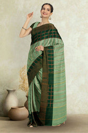 Green Art Silk Kanjivaram Saree With Stripes Design 10076349