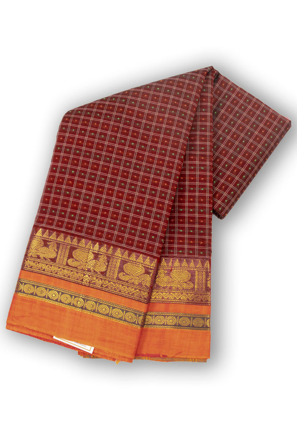chettinad cotton saree - mehendi green & rust peacock