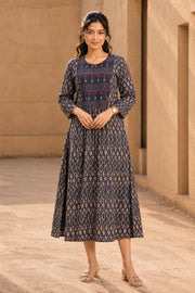 Blue Hand Block Printed Cotton Dress 10077641