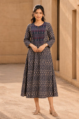 Blue Hand Block Printed Cotton Dress 10077641