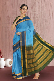  Sky Blue Kanjivaram Silk Saree with Checks Design 10075632