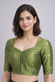 Green Aari Embroidered Raw Silk Blouse 10069594