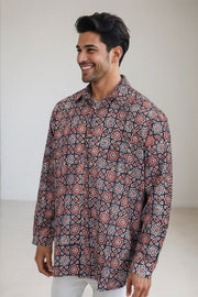 Black Full Sleeve Ajrakh Printed Cotton Mens Shirt 10071155