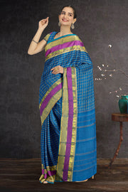 Blue Art Silk Kanjivaram Saree With Checks Design 10076352