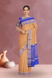 Beige with Blue Mysore Crepe Silk Saree 10064320