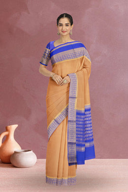 Beige with Blue Mysore Crepe Silk Saree 10064320