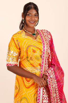 Yellow Handcrafted Kota Doria Cotton Lehenga 