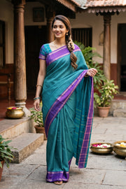 Blue Vegan Silk Kanjivaram Saree With Checks Design 10077935