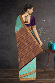 Blue Kanjivaram Vegan Silk Saree 10076043