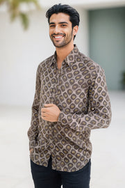 Grey Full Sleeve Vanaspathi Print Modal Silk Mens Shirt 10074059