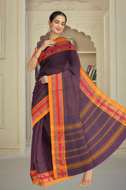 Purple Handloom Chettinad Cotton Saree 10075907
