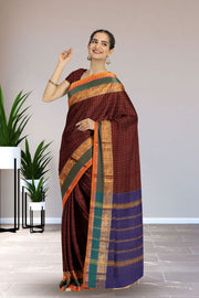 Maroon Handloom Chettinad Cotton Saree Without Blouse 10075064