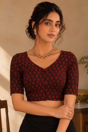 Maroon Indigo Hand Block Print Cotton Blouse 10078153