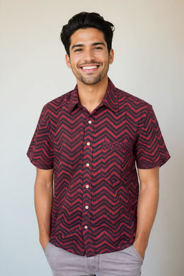 Indigo Handblock Print Pre-Washed Pure Cotton Crop Shirt 10074618