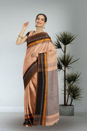 Beige Shantipur Tant Bengal Cotton Saree 10074981