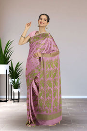 Mauve Handloom Jamdani Style Cotton Saree with Blouse 10074218