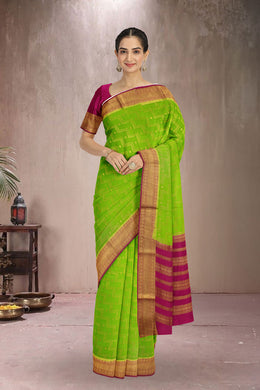 Lawn Green Mysore Crepe Silk Saree 10065867