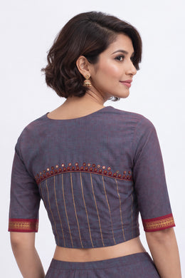 Purple Aari Embroidered Mangalgiri Cotton Blouse 10070741
