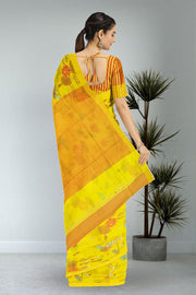 Yellow Swans motifs Chanderi Printed Silk Cotton Saree 10075935