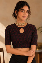 Maroon Indigo Hand Block Print Cotton Blouse 10078151