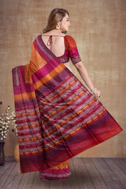 Orange Printed Tussar Silk Saree 10076296