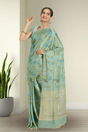 Blue Chanderi Printed Silk Cotton Saree 10075360