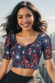 Blue Hand Block Jahota Printed Cotton Blouse 10074997