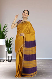 Yellow Maheshwari Silk Cotton Saree 10075233