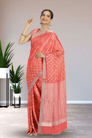 Peach Chanderi Jaal Design Silk Saree 10075385