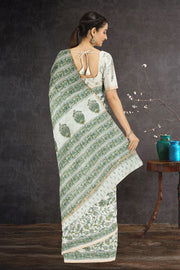 Green Sanganeri Printed Silk Cotton Saree 10075715