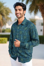 Blue Full Sleeve Vanaspathi Print Modal Silk Mens Shirt 10074063