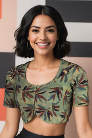 Green Hand Block Jahota Printed Cotton Blouse 10075001