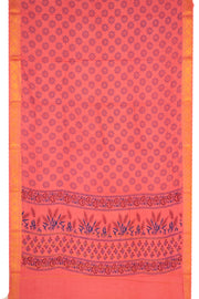 Coral Pink Floral Printed Sungudi Saree 10078049