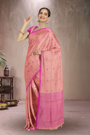 Peach Chanderi Printed Silk Cotton Saree 10075372