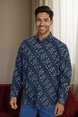 Green Full Sleeve Jahota Printed Cotton Mens Shirt 10073160