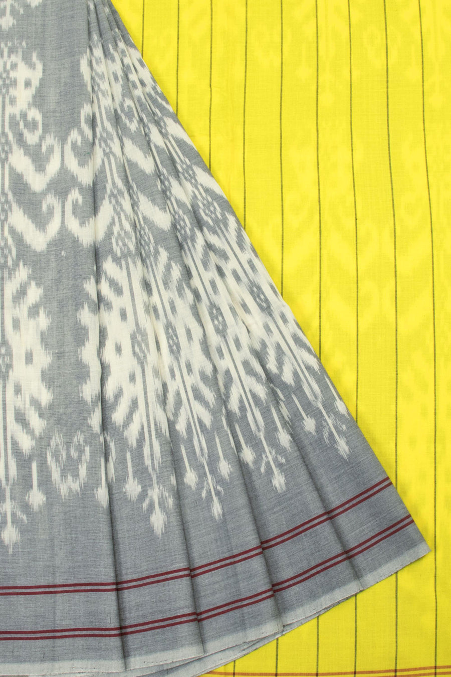 Grey with Yellow Handloom Pochampally Ikat Cotton Saree - Avishya