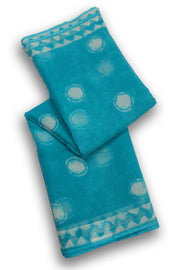 Vivid Sky-Blue Dabu Print Kota Cotton Saree 10074183