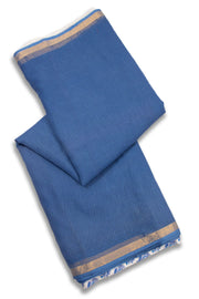 Steel Blue Solid Style Kota Cotton Saree with Contrast Blouse 10074185