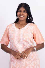 Peach Chikankari Embroidery Viscose Silk Co- ord Set 10076189