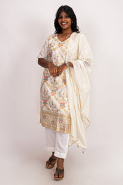 Cream Mukaish Embroidery Viscose Silk Co- ord Set 10076196