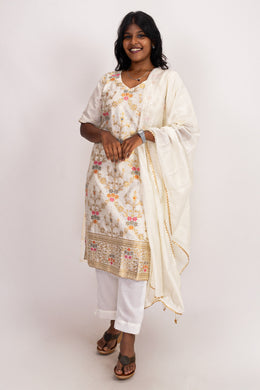 Cream Mukaish Embroidery Viscose Silk Co- ord Set 10076196