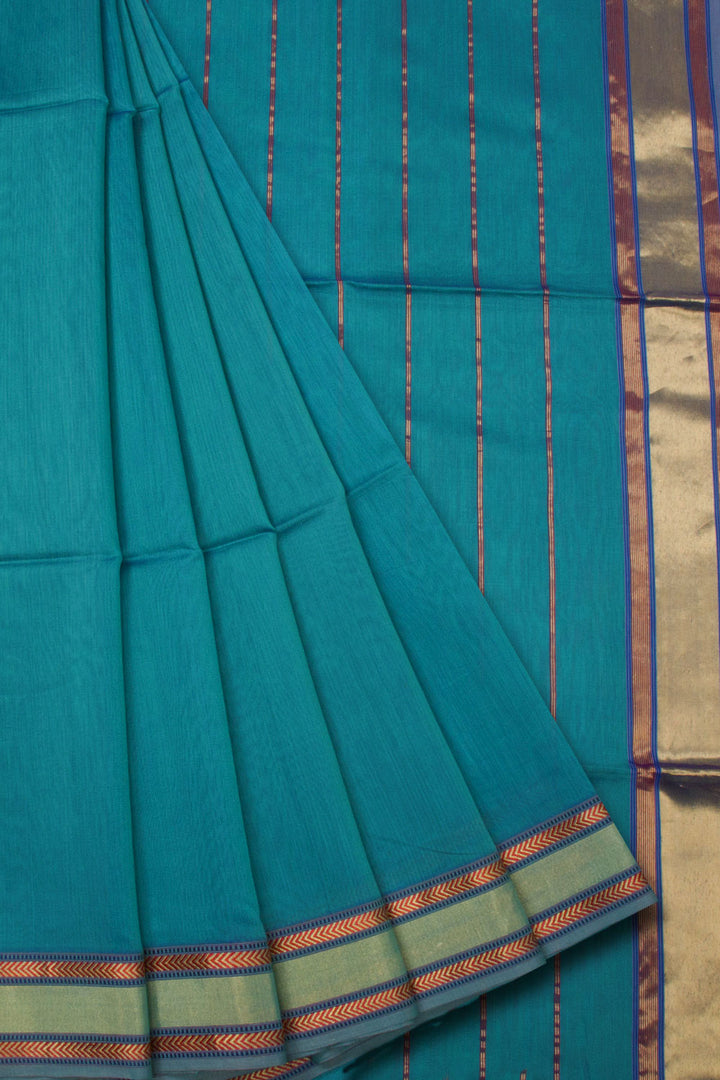 Cerulean Blue Handloom Maheswari Silk Cotton Saree - Avishya