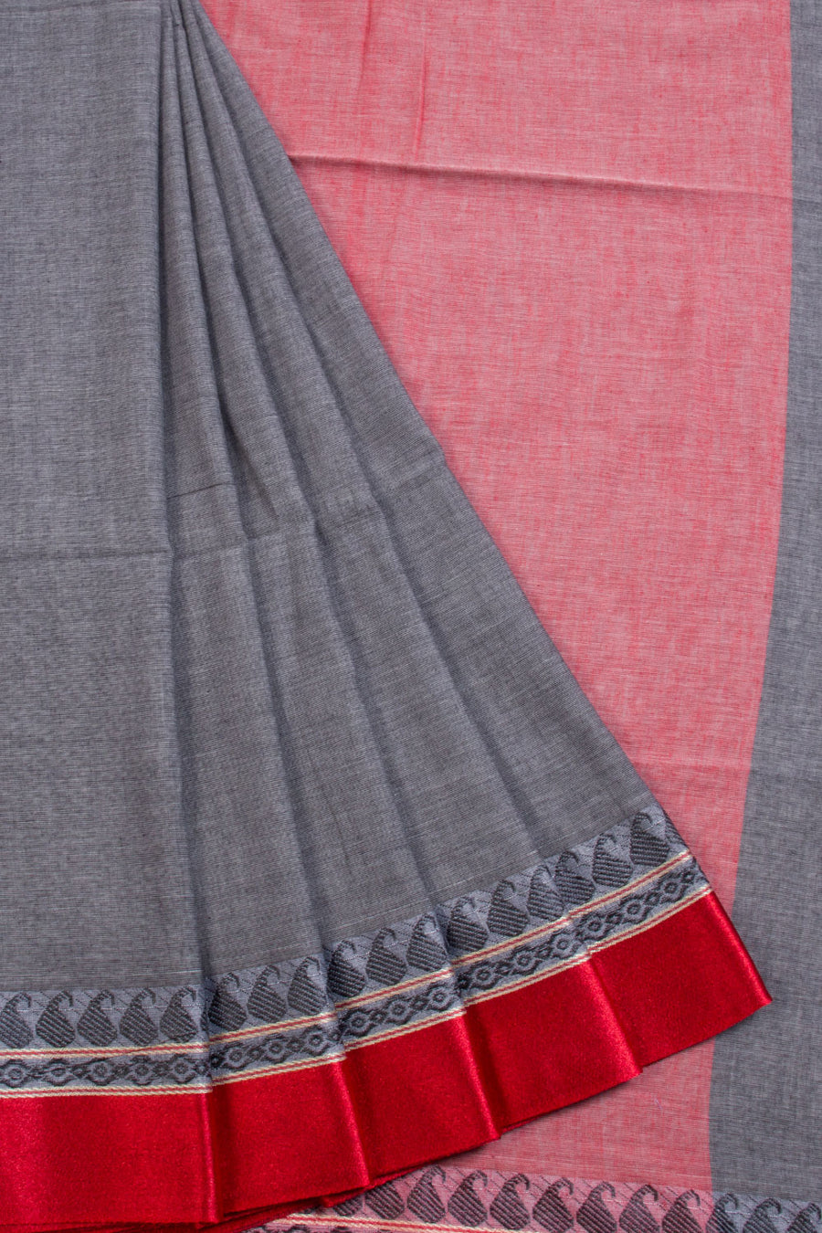 Grey Shantipur Tant Bengal Cotton Saree 10069063 - Avishya