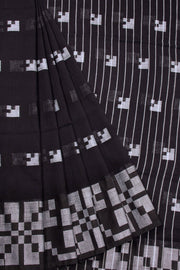 Black Jamdani Style Bengal Cotton Saree with Blouse 10070863