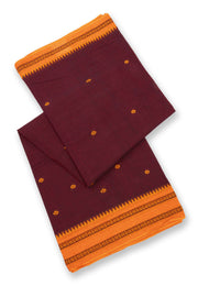 Brown Handloom Dhaniakhali Cotton Saree Without Blouse 10073006