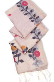 Cream Handloom Jamdani Linen Saree 10074651