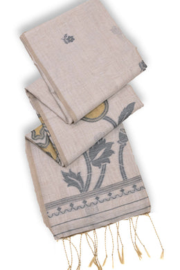 Beige Handloom Jamdani Linen Saree 10074666