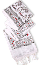 White Warli Print Bengal Cotton Saree 10075303