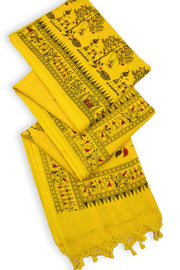 Yellow Warli Print Bengal Cotton Saree 10075306